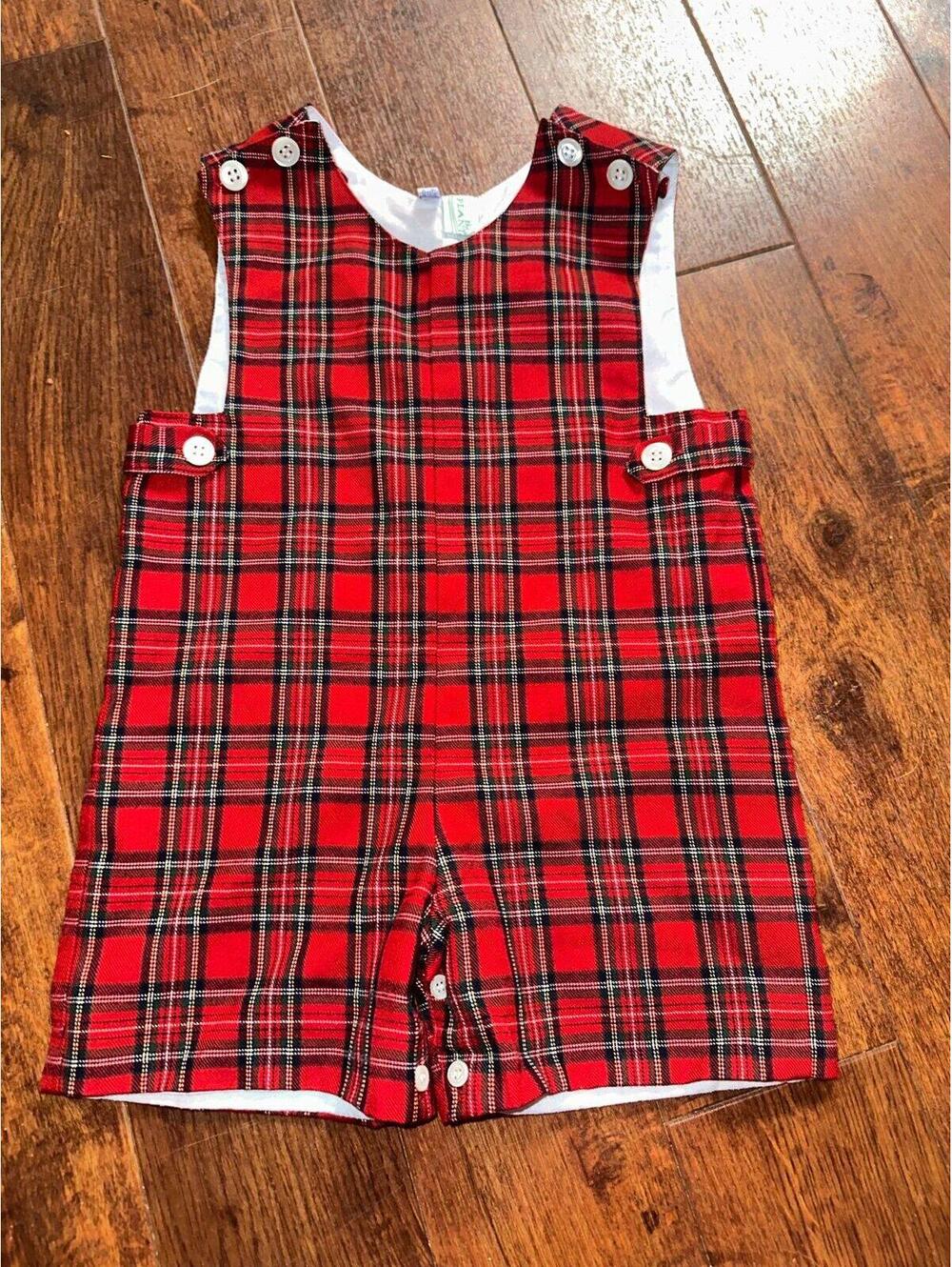 The Plantation Shop VTG Boys Plaid Romper size 12/18 Months